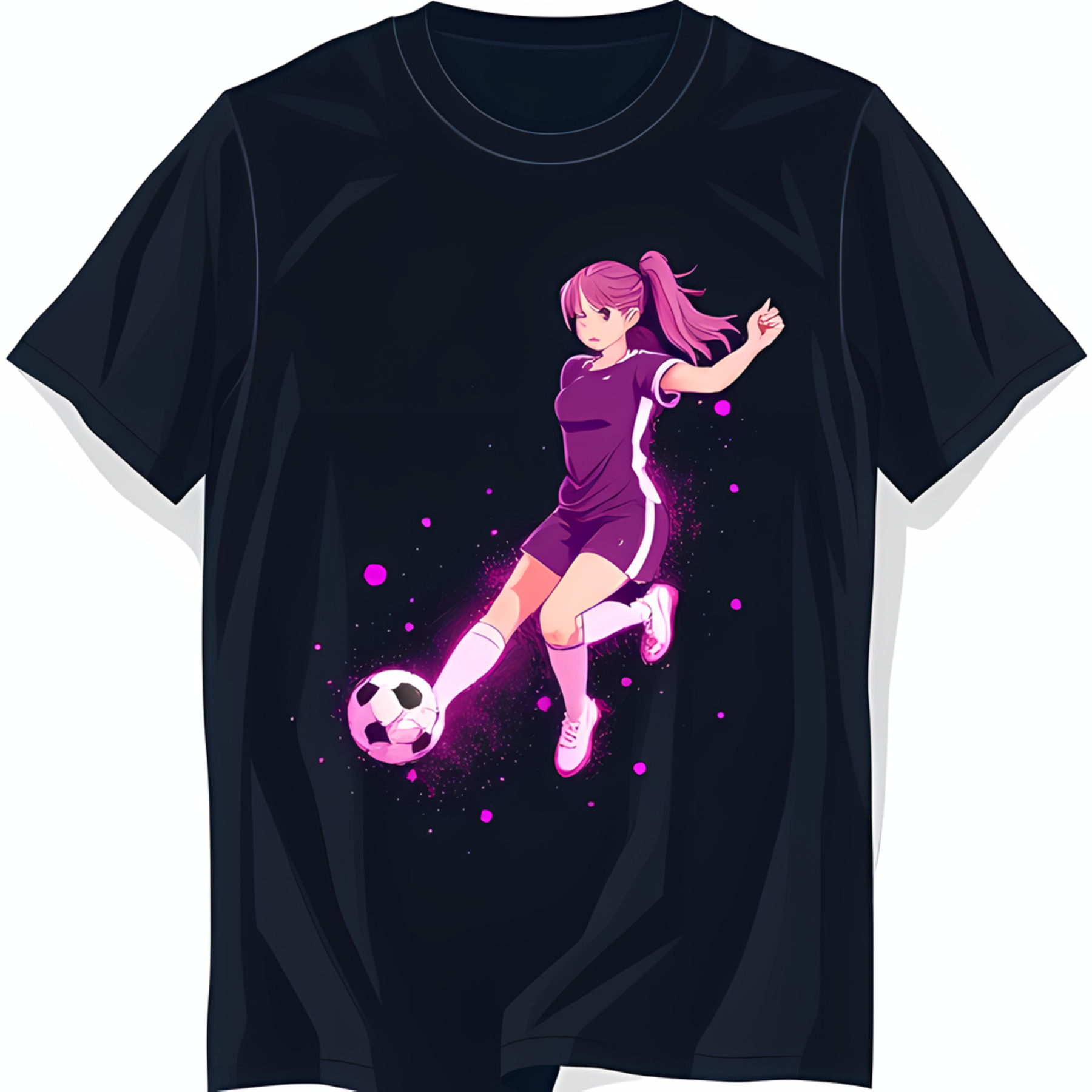 Black TShirt with Bold Graphic of Female Soccer Player Kicking Ball