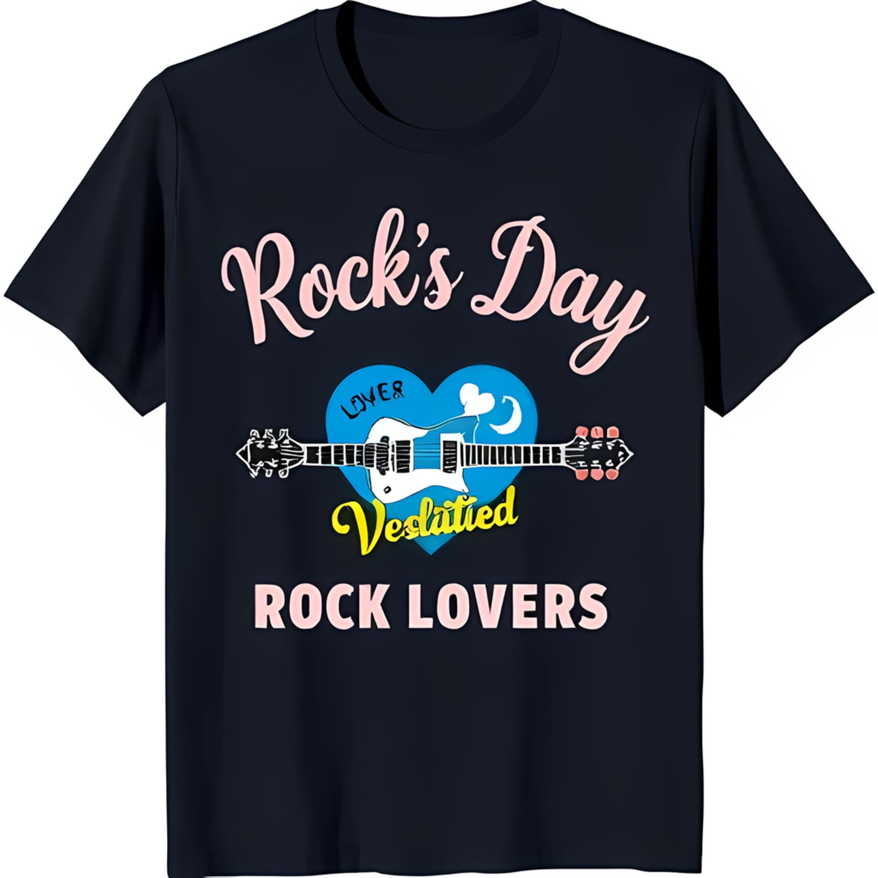 Black T-Shirt with Bold Heart Graphic 'Rock's Day' & 'Vestited Rock ...