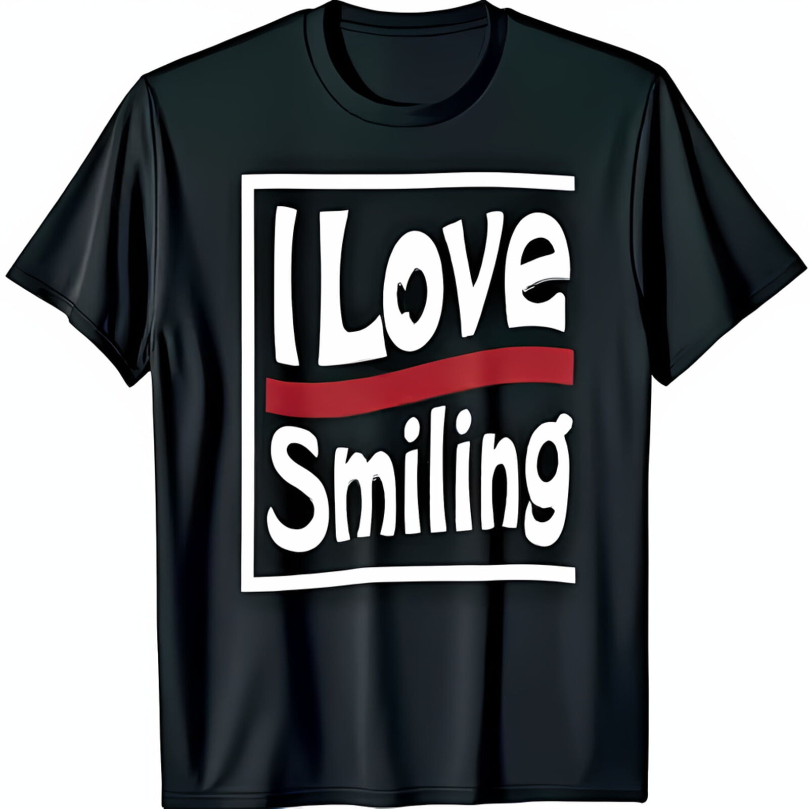 Black TShirt with Bold I Love Smiling Design and Red Accent Line