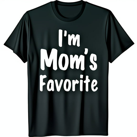 Black T-Shirt with Bold I m Mom s Favorite Graphic for