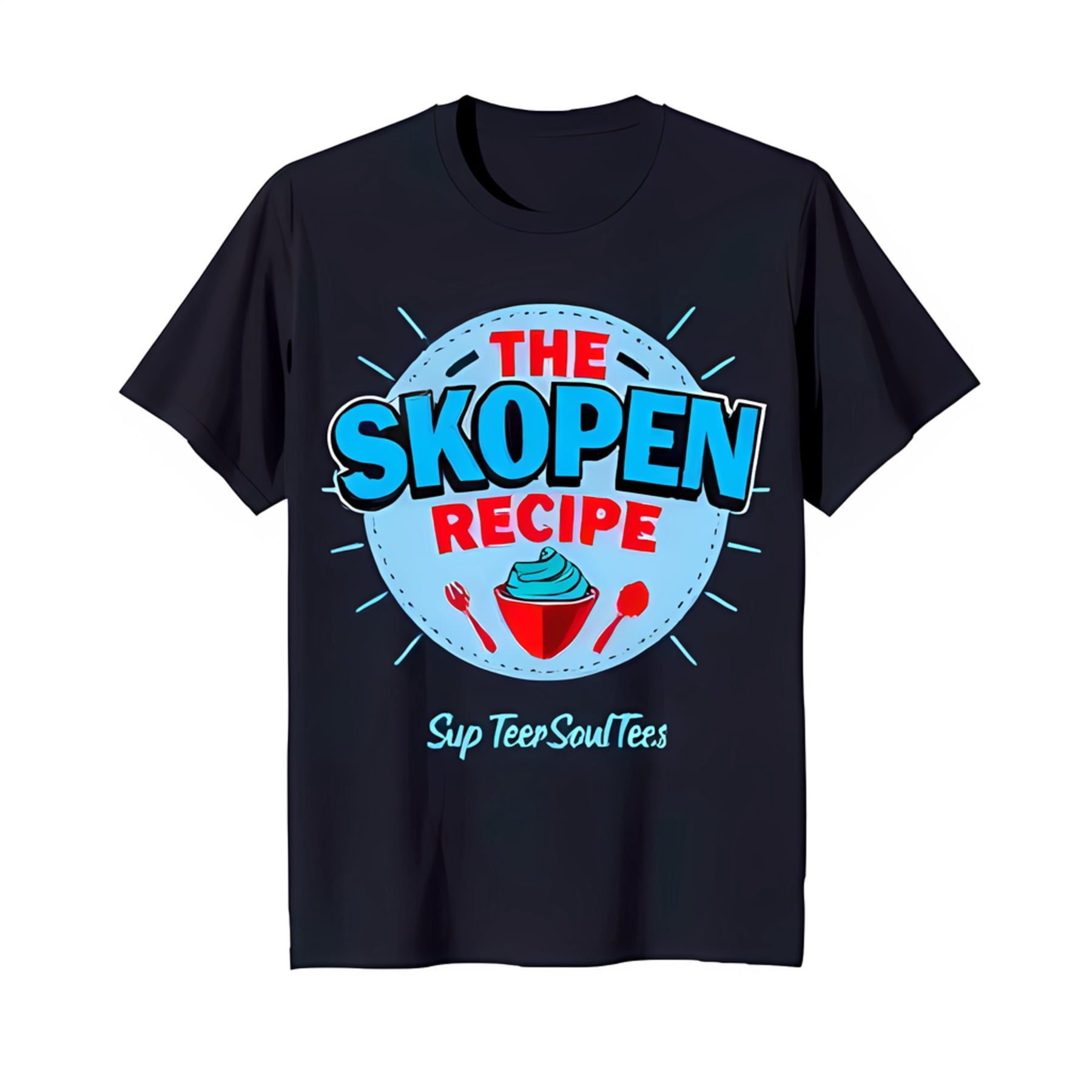 Black TShirt with Bold Ice Cream Graphic 'The Skopen Recipe' Design