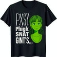 Black TShirt with Bold 'PXSY' Text and Green Cartoon Girl Design