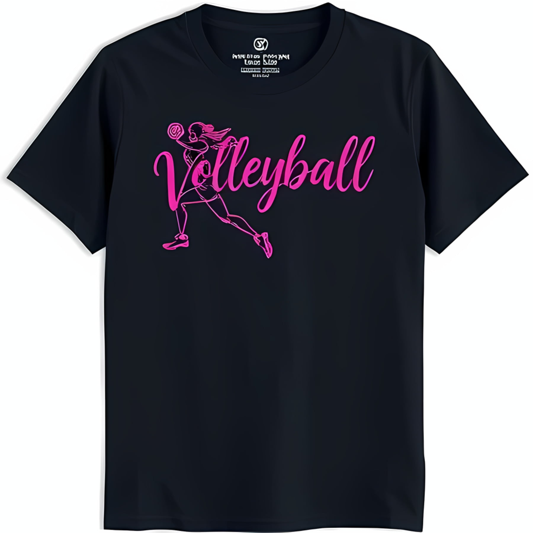 Black TShirt with Bold Pink Graphic of Female Volleyball Player
