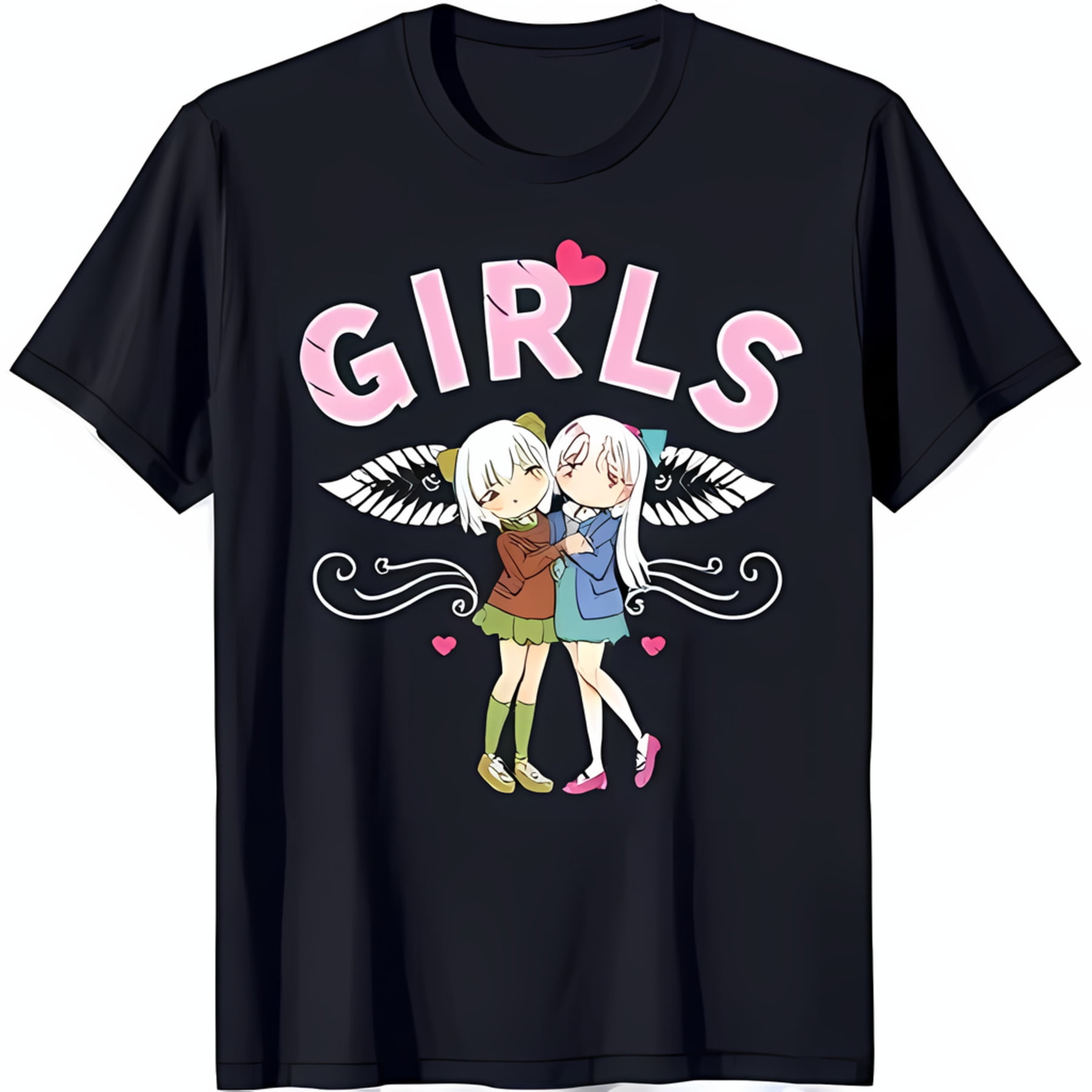 Black T Shirt With Bold Pink Text Heart Symbol Anime Characters With Black t shirt with bold pink text heart symbol anime characters with