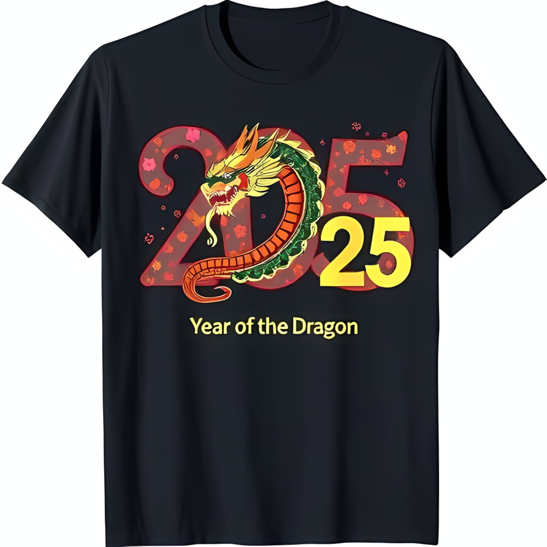 Black TShirt with Bold Red & Green Graphic 2025 Year of the Design