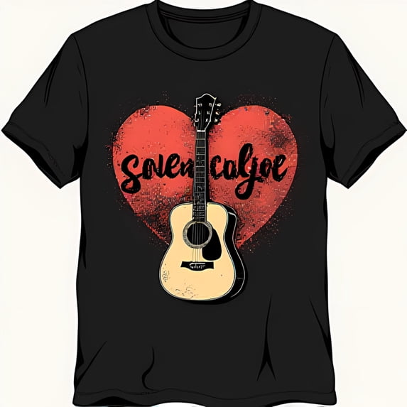 Black T-Shirt with Bold Red Heart & Acoustic Caljoe Graphic