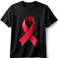 thumbnail image 1 of Black T-Shirt with Bold Red Ribbon Print Support Awareness Causes, 1 of 5