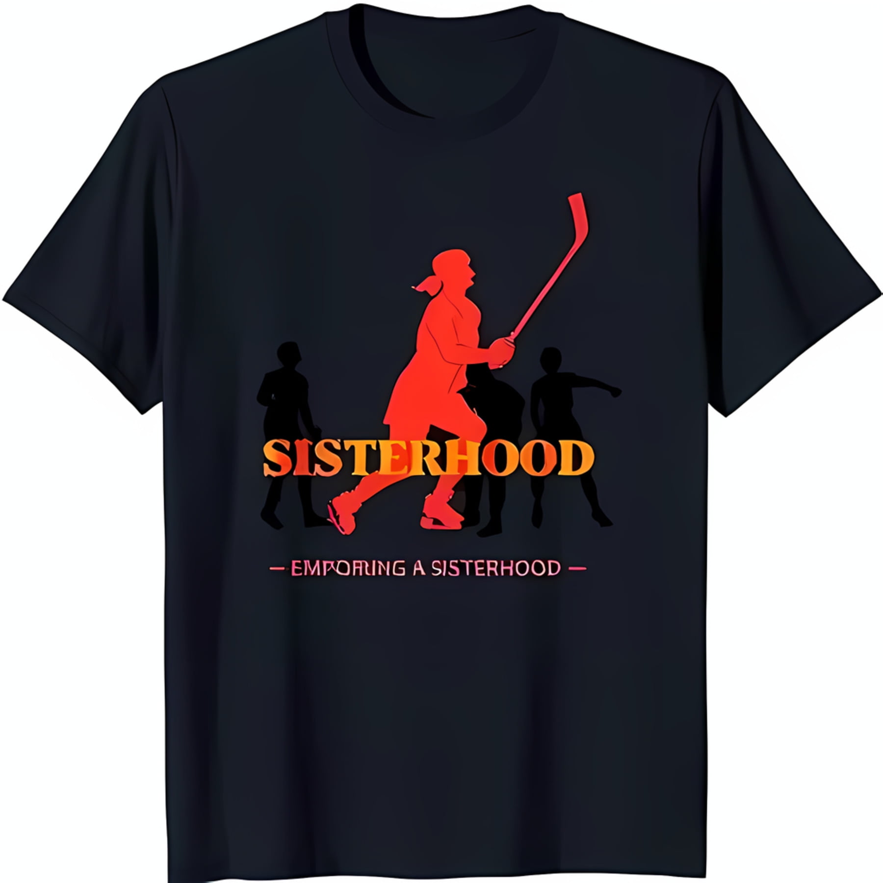 Black TShirt with Bold Red & 'Sisterhood' Design Featuring Female