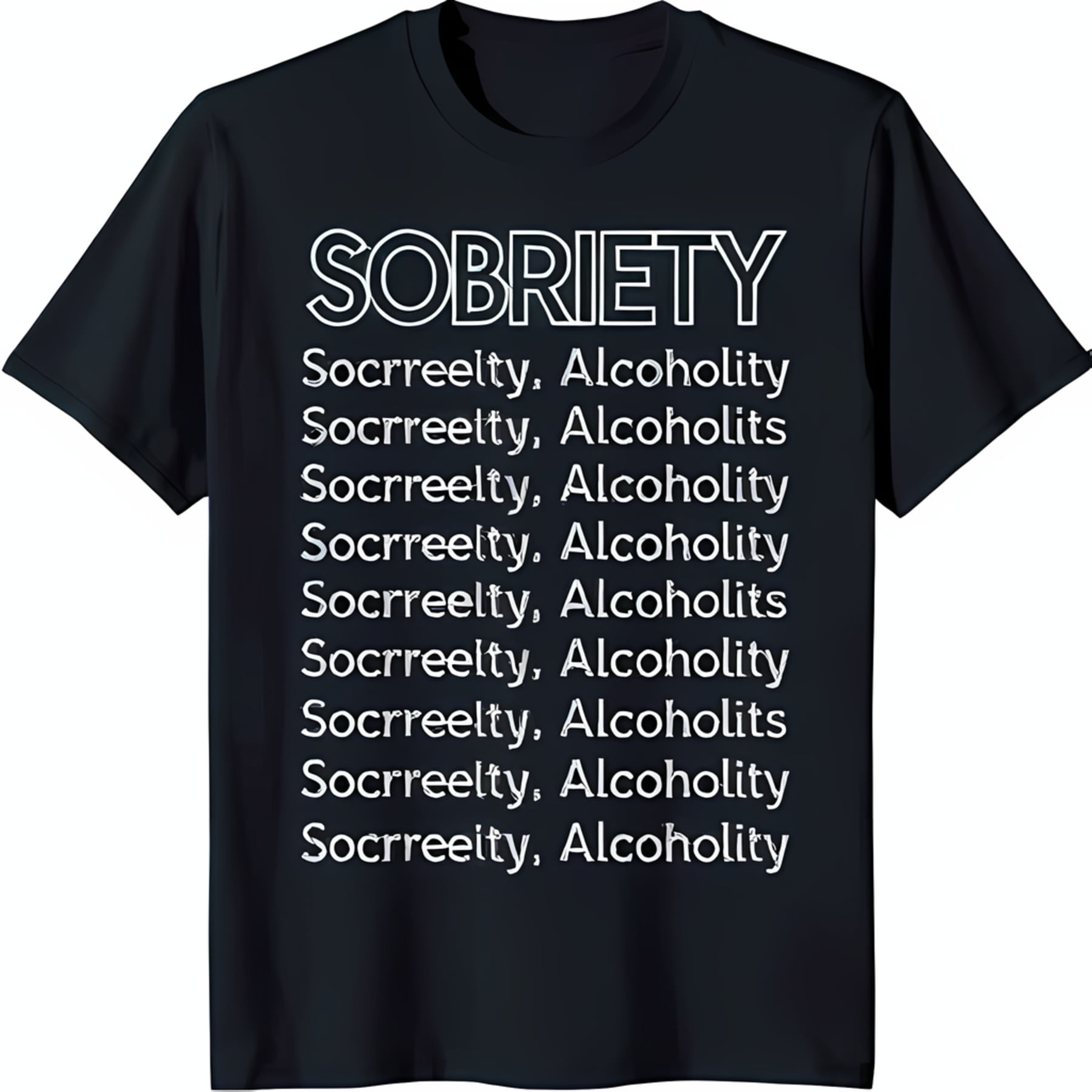 Black TShirt with Bold 'SOBRIETY' Print & Fun Spelling Variations