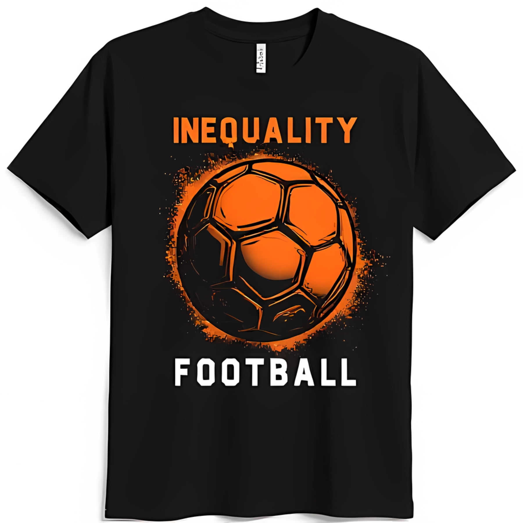 Black TShirt with Bold Soccer Ball Graphic & INEQUALITY Design