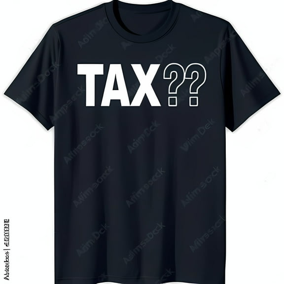 Black T-Shirt with Bold 'TAX??' Graphic Classic Crew Neck Style