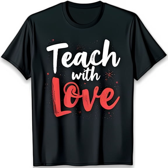 Black T-Shirt with Bold Teach with Love Graphic Casual Comfort Wear