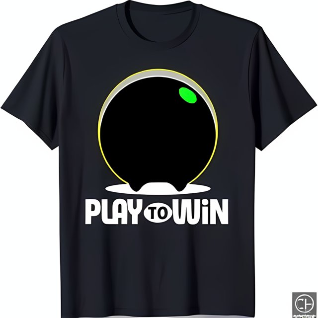 Black TShirt with Bold White Billiard Ball Graphic & 'PLAY TO WIN