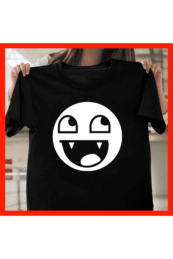 Black T-Shirt with Bold White Cartoon Face Graphic - Fun Expressive Tee A148, for Unisex, Up to Size 5XL