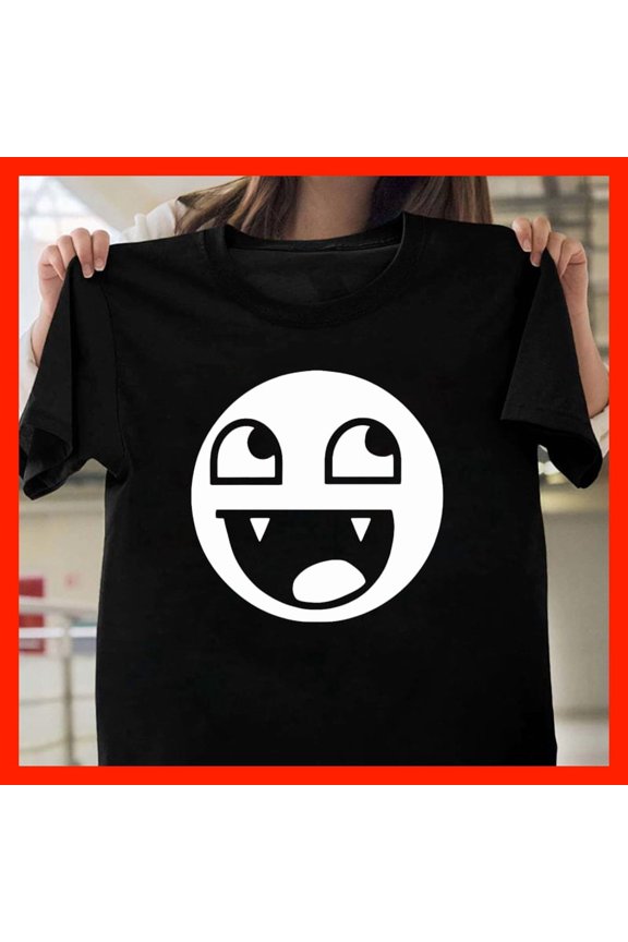 Black T-Shirt with Bold White Cartoon Face Graphic - Fun Expressive Tee T148, for men and women, Extended Sizes Up to 5XL