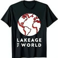 Black TShirt with Bold White Circle Graphic & Red Earth Outline