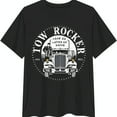 Black TShirt with Bold White Circle Truck Graphic 'Tow Rocker' Design