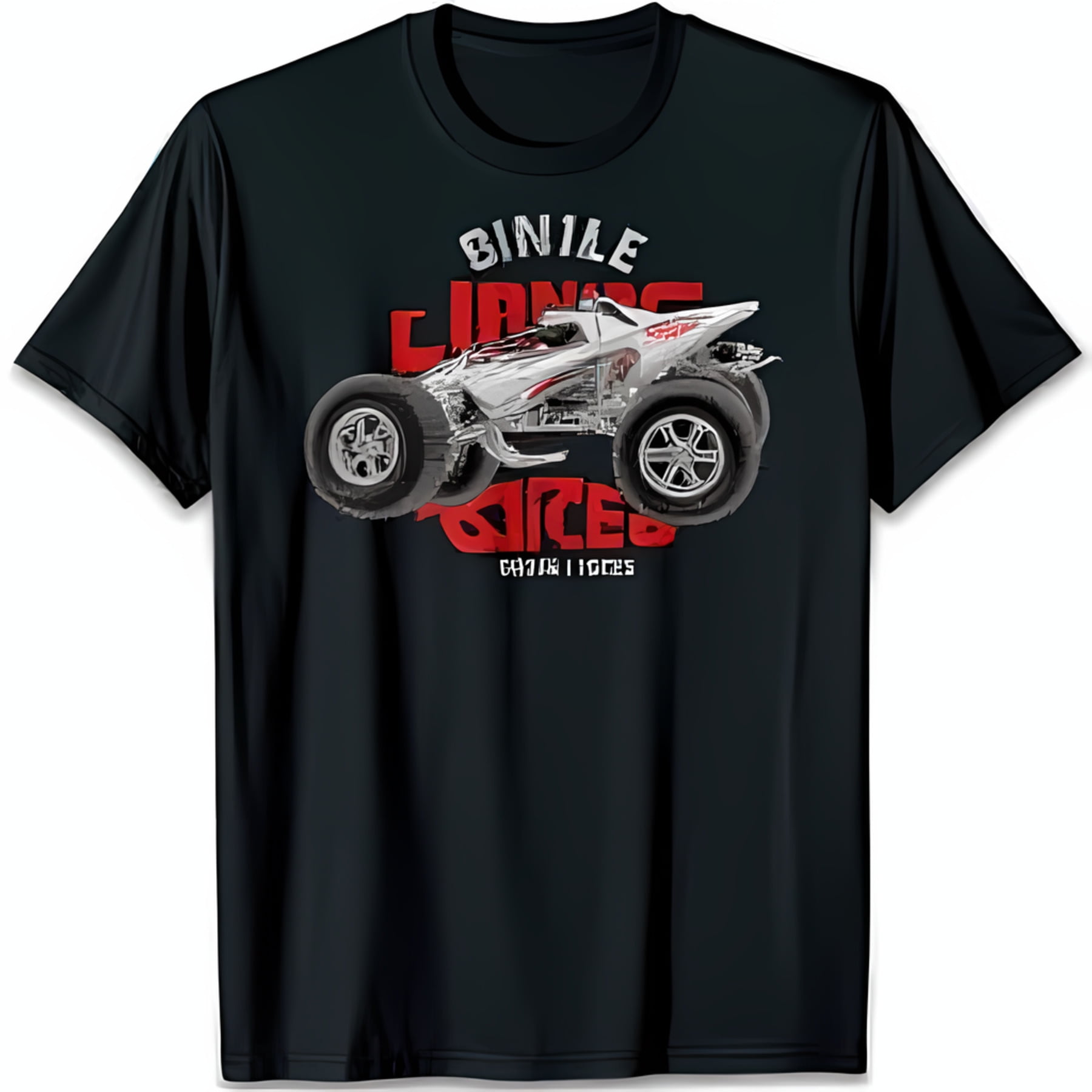 Black TShirt with Bold White Design and Red Accents