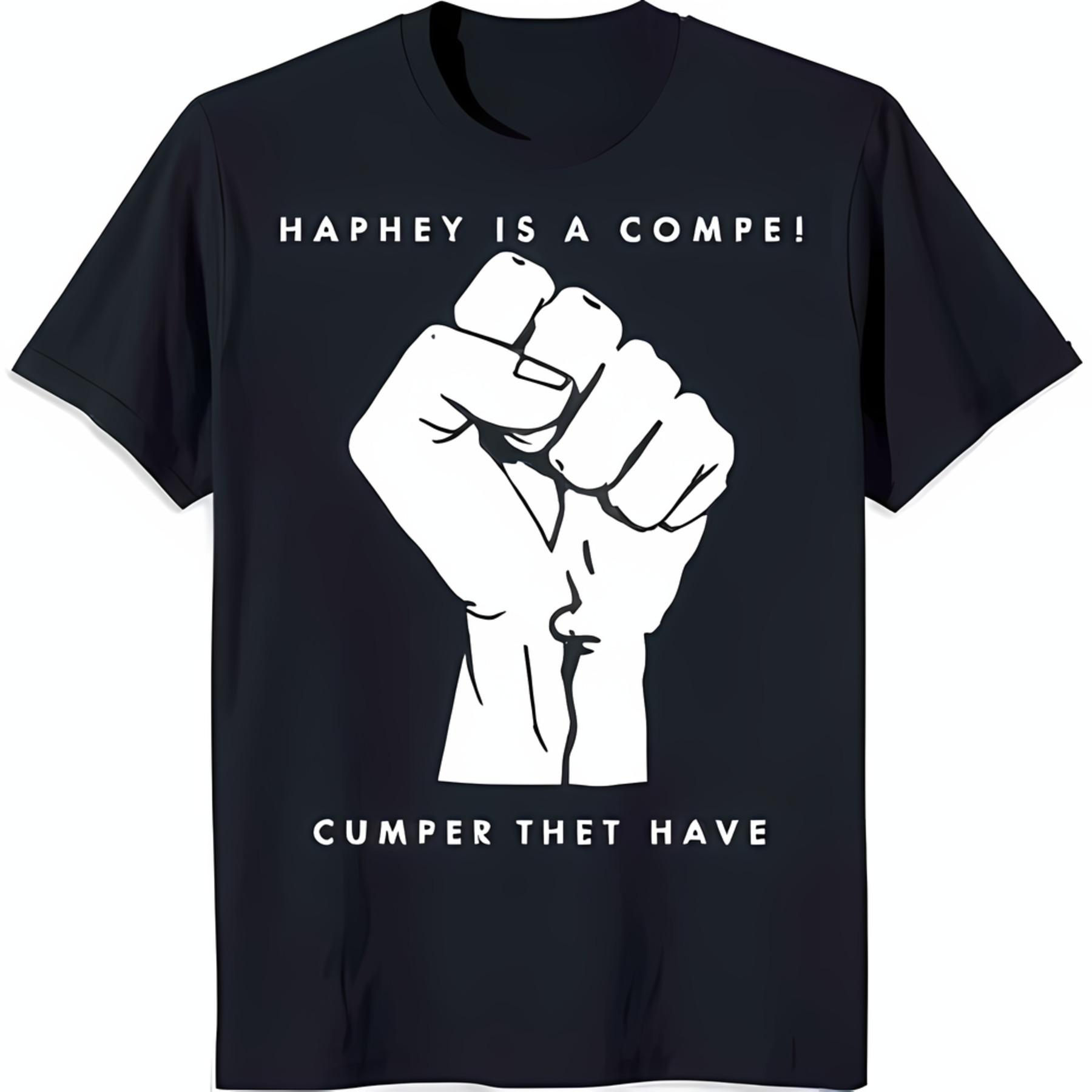 Black TShirt with Bold White Fist Design and Unique Text Stand Out