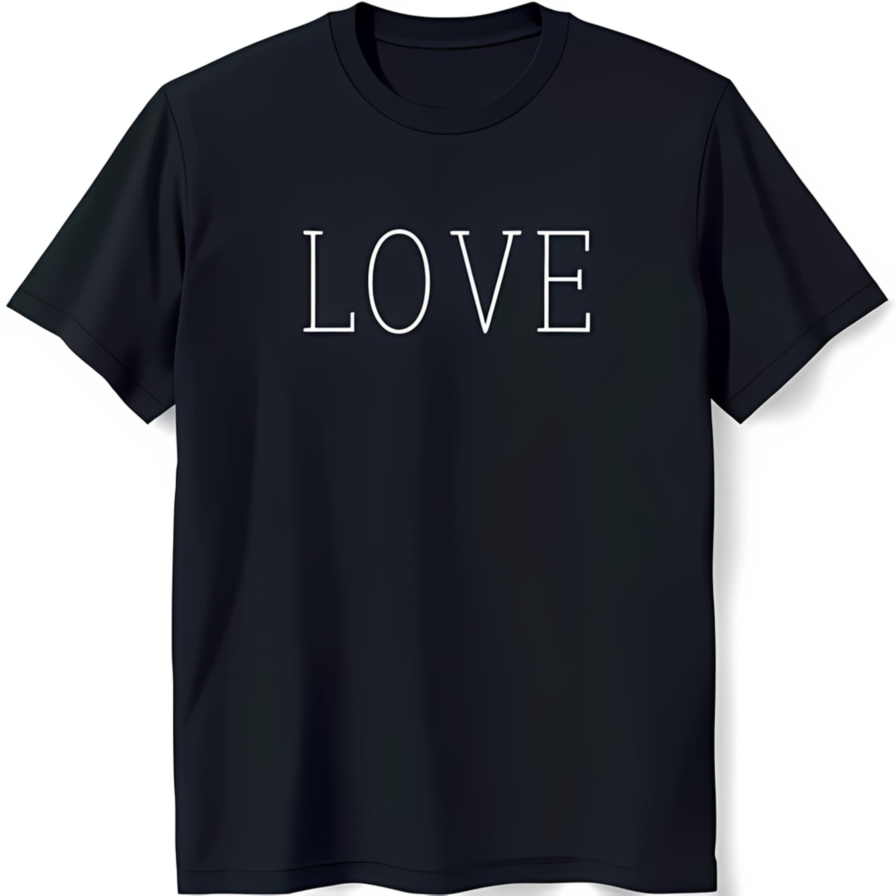 Black T Shirt With Bold White LOVE Graphic Simple Block Font Design Black t shirt with bold white love graphic simple block font design