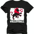 Black TShirt with Bold White Square Graphic Black Lion with Red