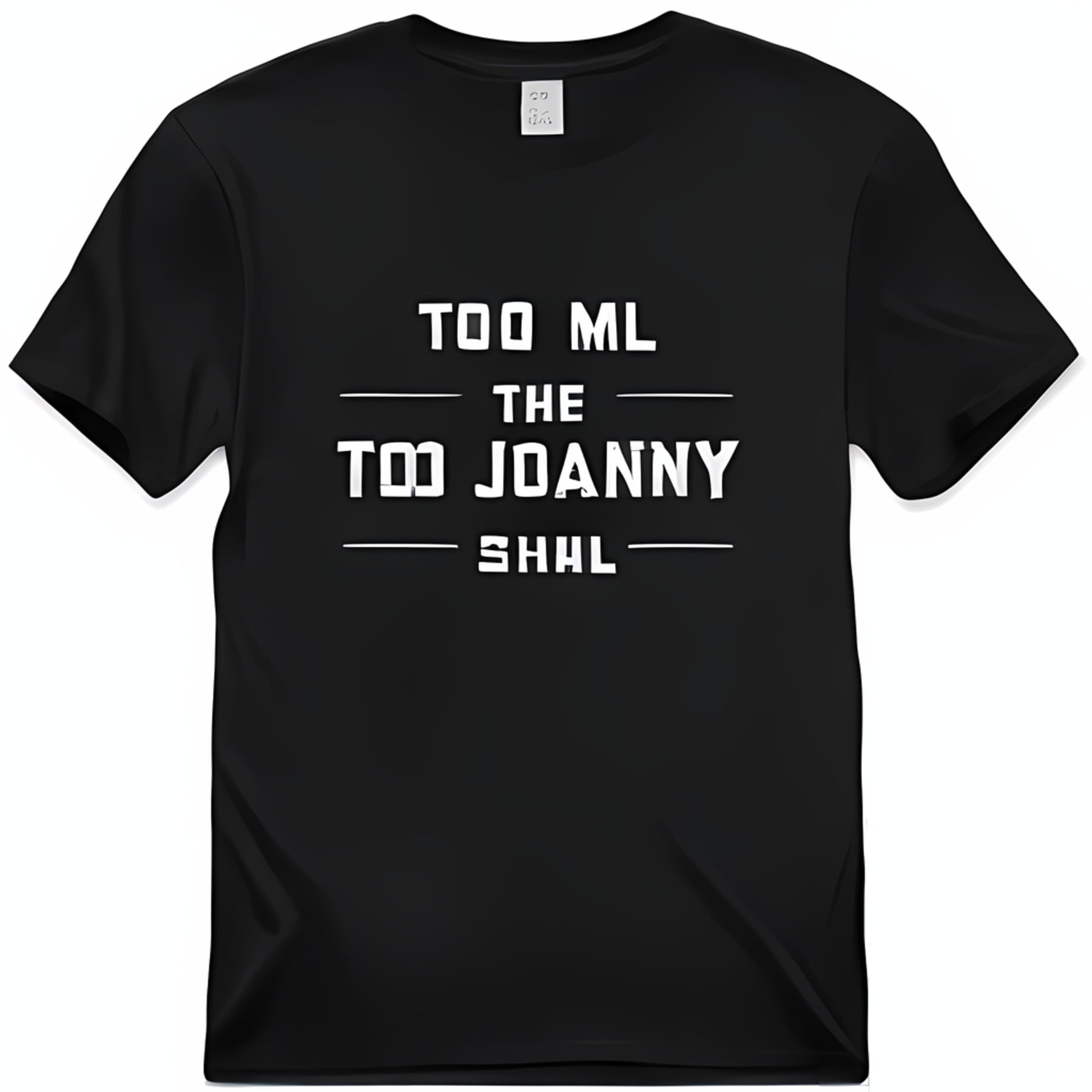 Black T-Shirt with Bold White'TOO Revenge The Johny Shal' Print Front ...