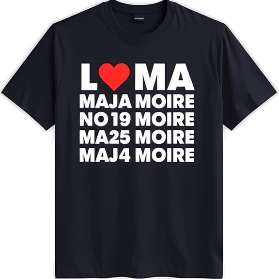 Black T-Shirt with Bold White Text and Red Heart Design Unique Graphic Tee