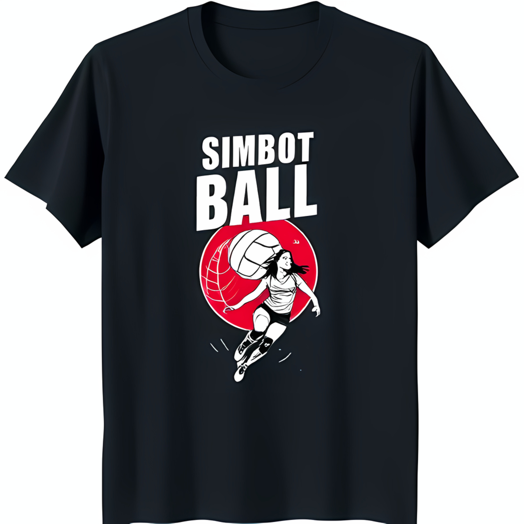 Black TShirt with Bold White Volleyball Player Graphic & Red Circle