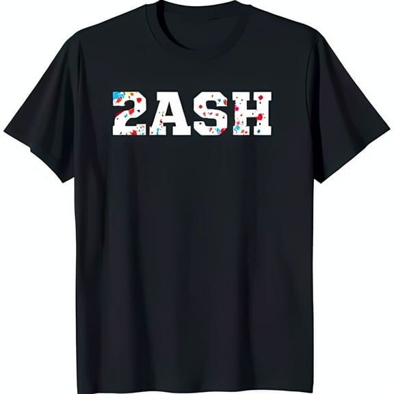 Black T-Shirt with Bold 'ZASH' Design and Colorful Splatter
