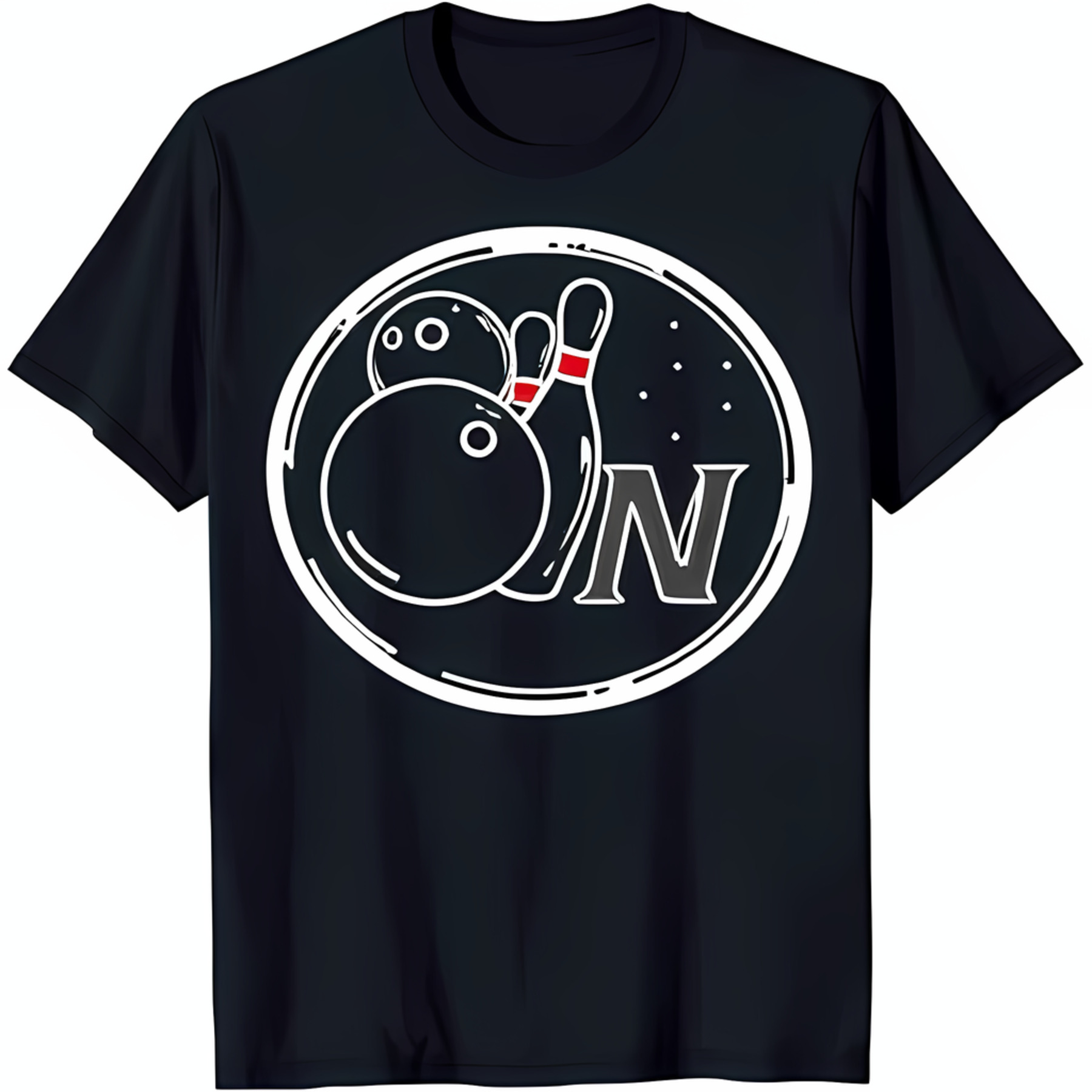 Black TShirt with Bowling Balls & Pin Graphic Bold 'N' Design for