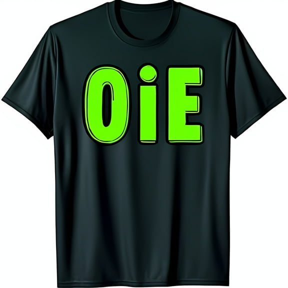 Black T-Shirt with Bright Green OIE Cartoon Letters Fun & Stylish Tee