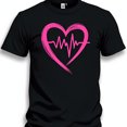 thumbnail image 1 of Black T-Shirt with Bright Pink Heart and Bold EKG Line Modern Love Design, 1 of 5