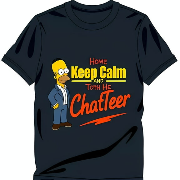Black T-Shirt with Bright Yellow Character in Blue Suit 'Home Keep Calm And Toth He Chatteer' Design