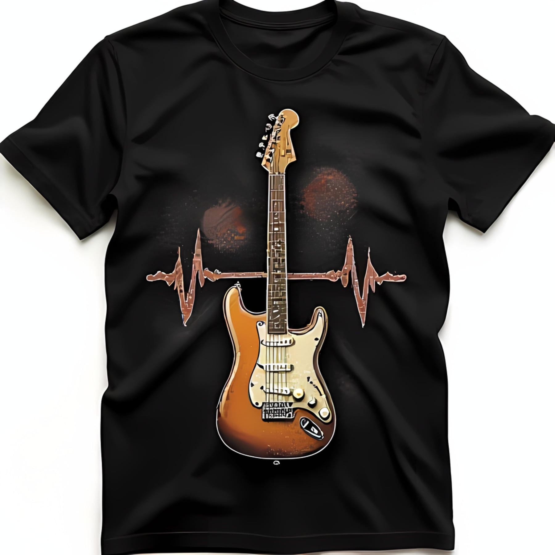 Black TShirt with Brown Graphic & Heartbeat Line Design