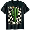 thumbnail image 1 of Black T-Shirt with Cactus Design on Checkered Background What Up Succa? Graphic Tee, 1 of 5
