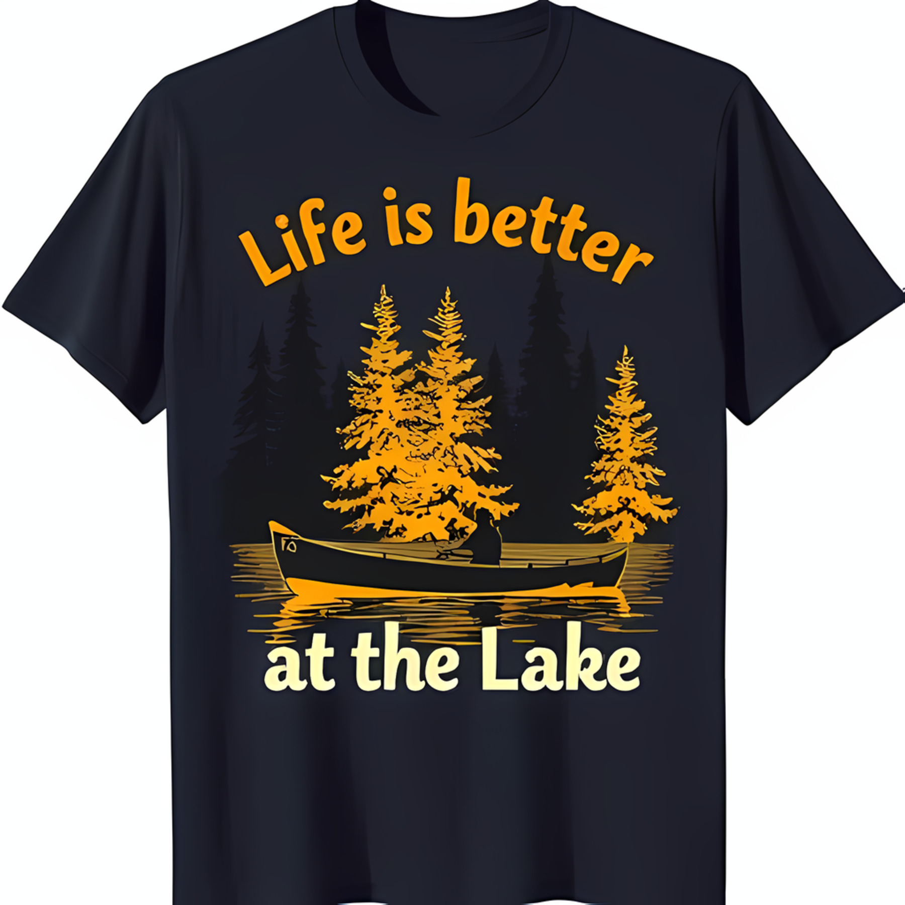 Black TShirt with Canoe on Lake Design & 'Life is Better at the Lake