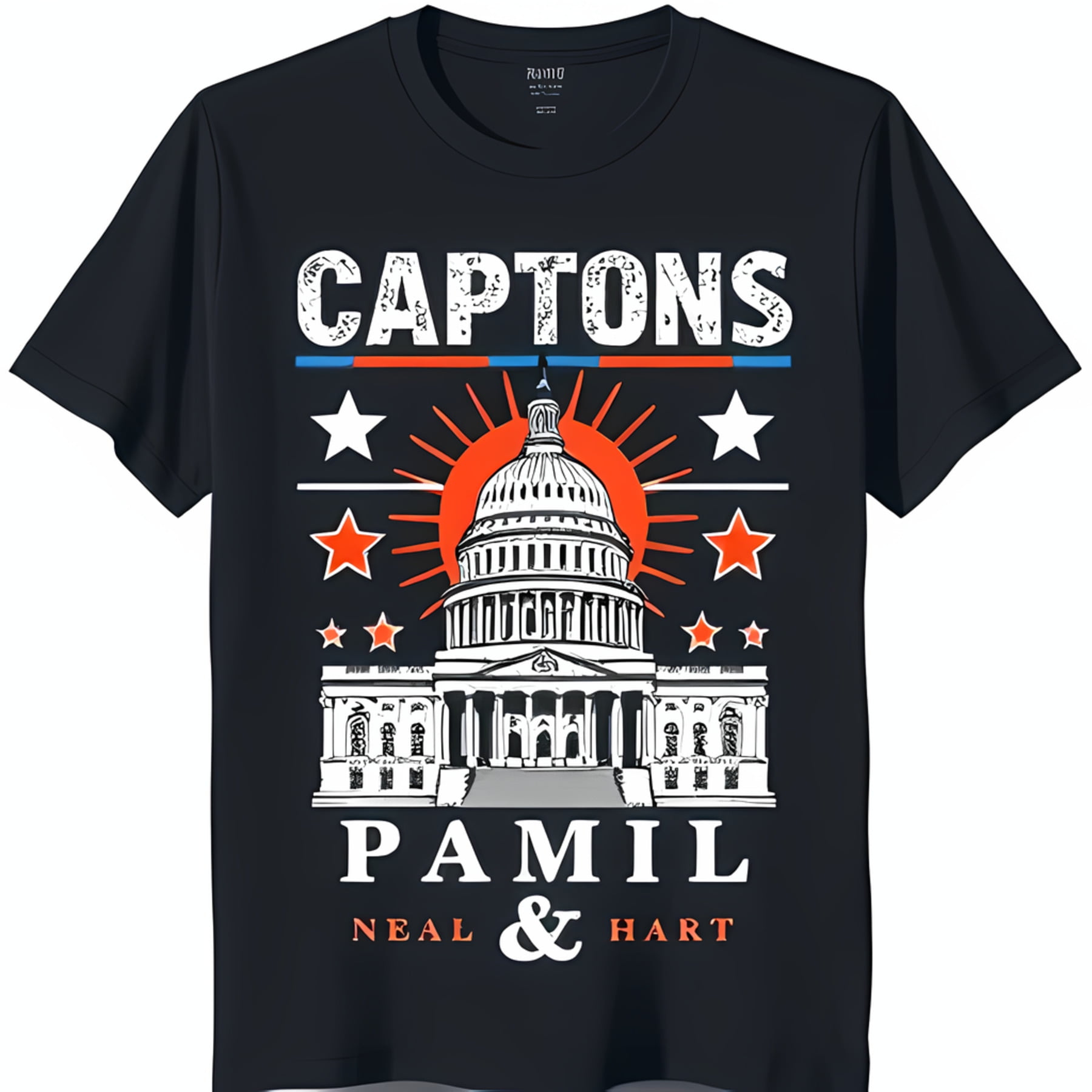 Black TShirt with Capitol Building Graphic Stars & Design Captions by