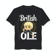 thumbnail image 1 of Black T-Shirt with Cartoon Boy Graphic 'British ' Design Hair & Green Eyes, 1 of 5
