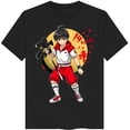 thumbnail image 1 of Black T-Shirt with Cartoon Character Holding Red & White Outfit Yellow Circle Background Hearts & Kanji Design, 1 of 5