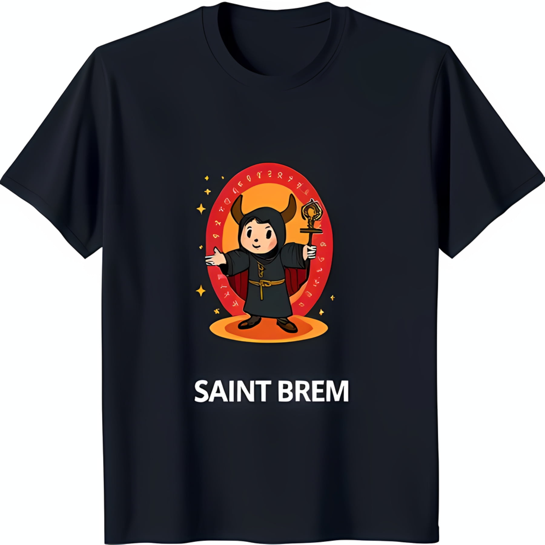 Black TShirt with Cartoon Figure ' Brem' Graphic Design