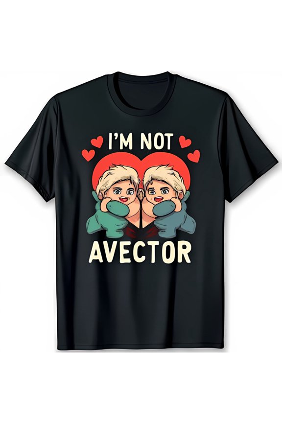 Black T-Shirt with Cartoon Figures Embracing Heart I M NOT AVECTOR Design