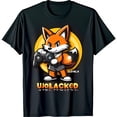 thumbnail image 1 of Black T-Shirt with Cartoon Fox Holding Game Controller LEVEL 8 Design, 1 of 5