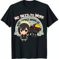 Black TShirt with Cartoon Girl in Maid Outfit & Robot Design Fun