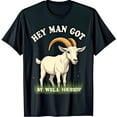 thumbnail image 1 of Black T-Shirt with Cartoon Goat Design & Hey Man Got By Will Loudip Text, 1 of 5
