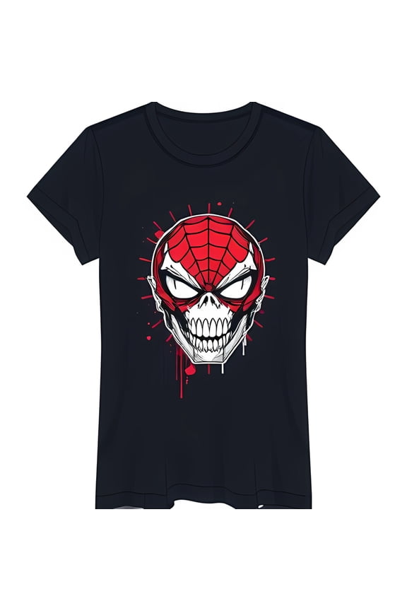 Black T-Shirt with Cartoon in Mask Red & Black Design with White Face and Red Splatter Art
