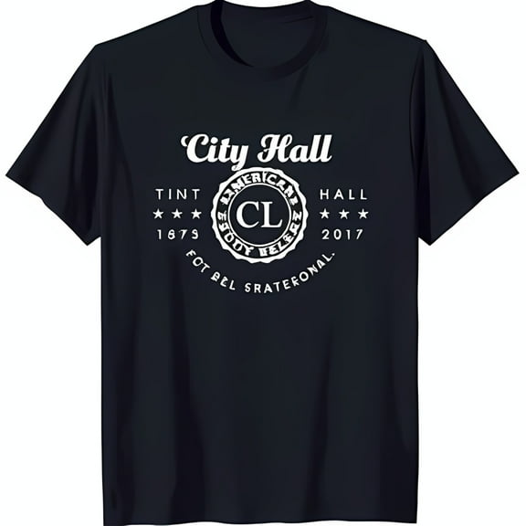 Black T-Shirt with 'City Hall' Circle 'CL' Design Unique 1679 2017 Print