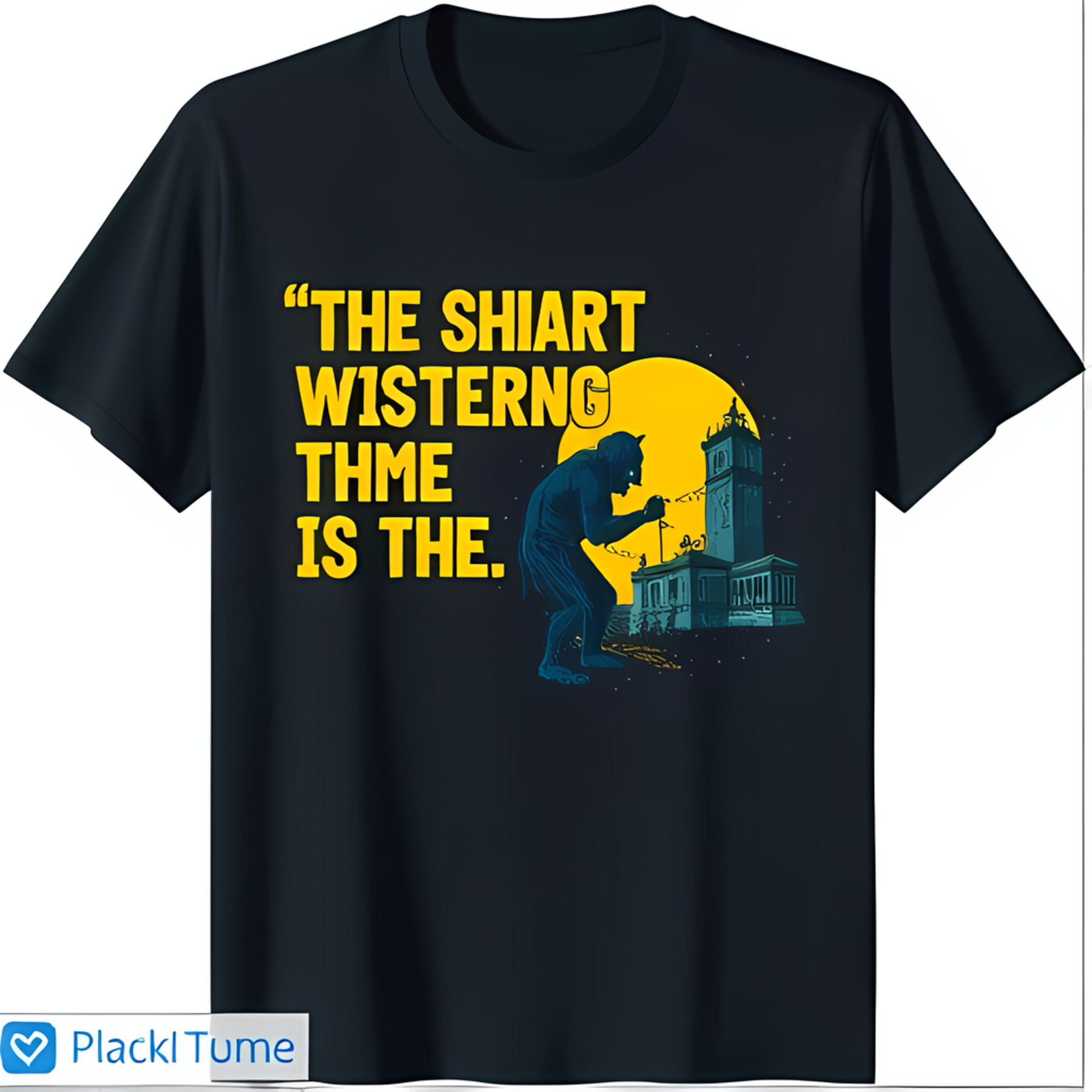 Black TShirt with & Clock Tower Design 'THE SHIART WISTERNG THME IS
