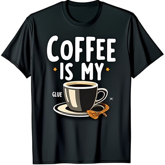 Black T-Shirt with Coffee is my Glue Graphic & Coffee Cup Illustration