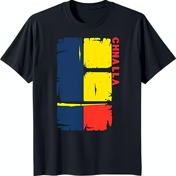 Black T-Shirt with Colombian Design Stylish Rectangular Print & Name