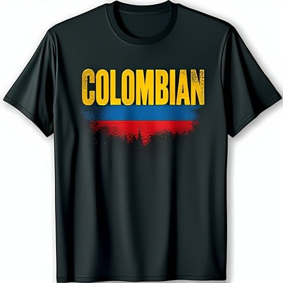 Black T-Shirt with Colombian and COLOMBIAN in Yellow